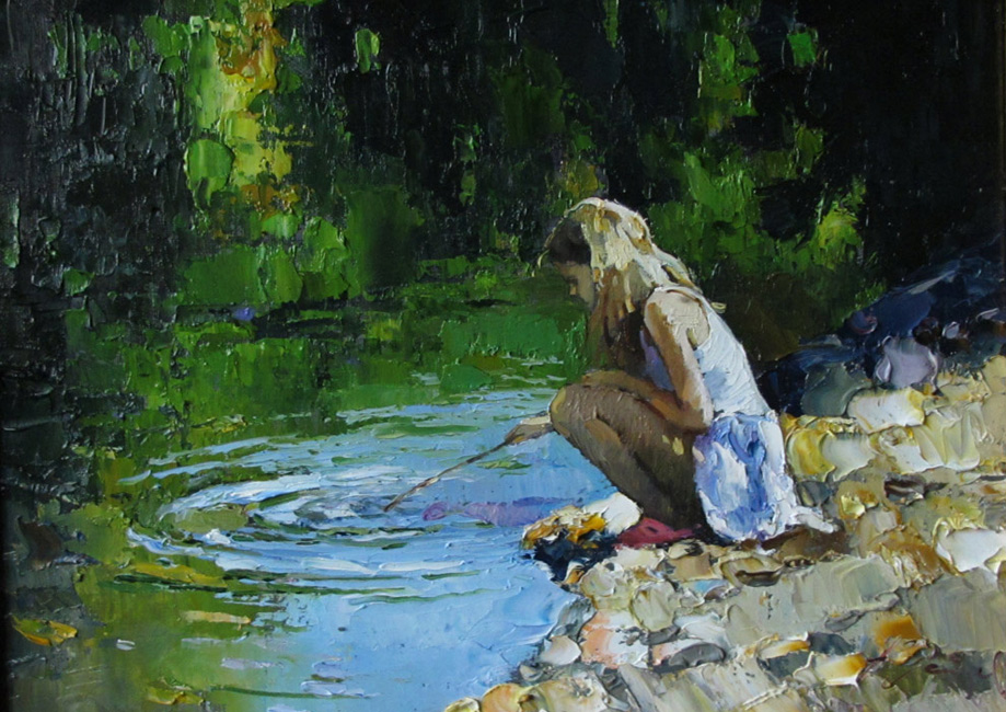 (image for) Reproduction Alexi Zaitsev knife painting Girl with a stick
