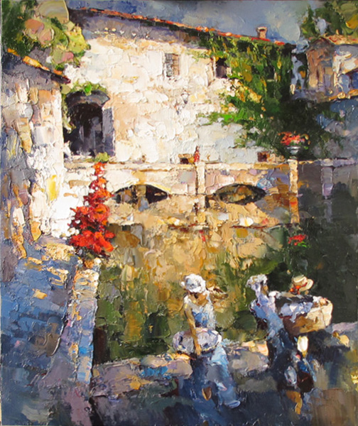 (image for) Reproduction Alexi Zaitsev knife painting The mill bridge