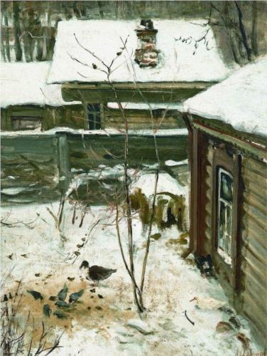 (image for) Handmade oil painting Copy paintings of famous artists Alexey Savrasov's Art, Courtyard Winter, 1870 - Click Image to Close