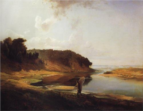 (image for) Handmade oil painting Copy paintings of famous artists Savrasov's Landscape With A River And An Angler