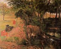 (image for) Paul Gauguin paintings Landscape with Cows in an Orchard 1885