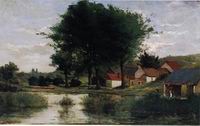 (image for) Paul Gauguin painting Autumn Landscape (aka Farm and Pond) 1877