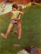 (image for) Handmade oil painting Copy paintings of famous artists Paul Gauguin painting Breton Boys Wrestling 1888