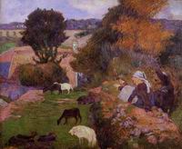 (image for) Paul Gauguin paintings artwork Breton Shepherdess 1886