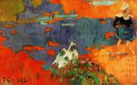 (image for) Paul Gauguin paintings Breton Woman and Goose by the Water 1888