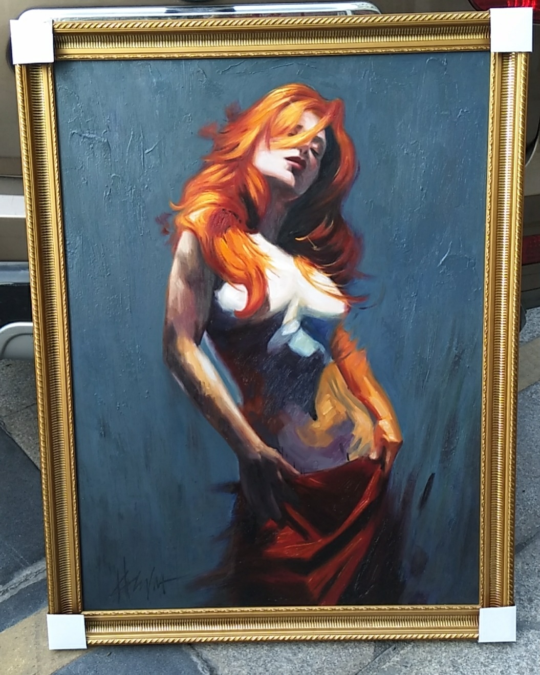 (image for) 40" x 30" Framed oil painting Reproduction Henry Asencio fire - Click Image to Close