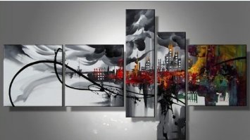 (image for) Modern Abstract Oil Painting on canvas Prosperous City 5 pcs