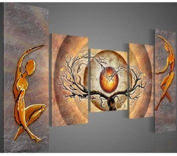(image for) Dancing around Tree Modern Abstract Oil Painting on canvas 5 pcs
