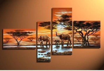 (image for) River and Elephants Modern Abstract Oil Painting on canvas 4 pcs