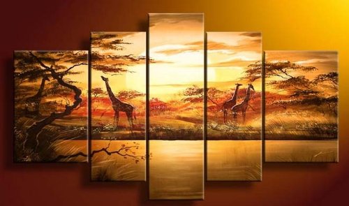 (image for) African Giraffe Forest Lake Sun Modern Abstract Art on canvas - Click Image to Close