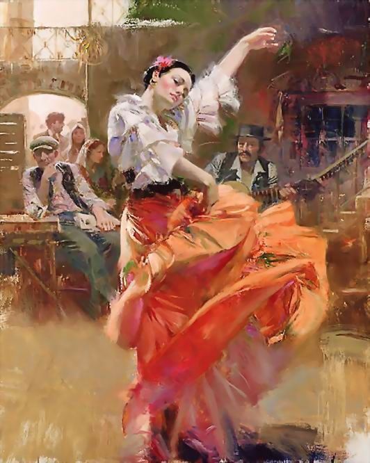 (image for) Handmade oil painting Copy paintings of famous artists Pino style oil paintings,flamenco in red