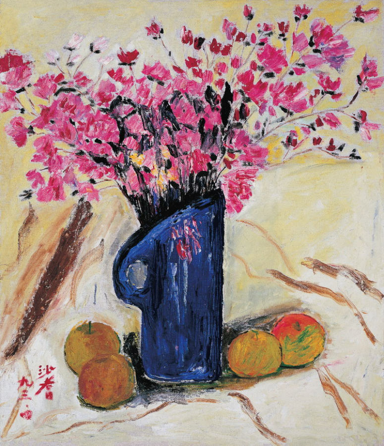 (image for) Handmade oil painting Copy paintings of famous artists Sadji Sha Qi paintings flowers fruits and pot