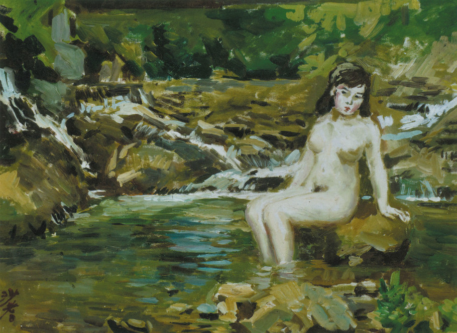 (image for) Handmade oil painting Copy paintings of famous artists Sadji Sha Qi paintings nude girl on river