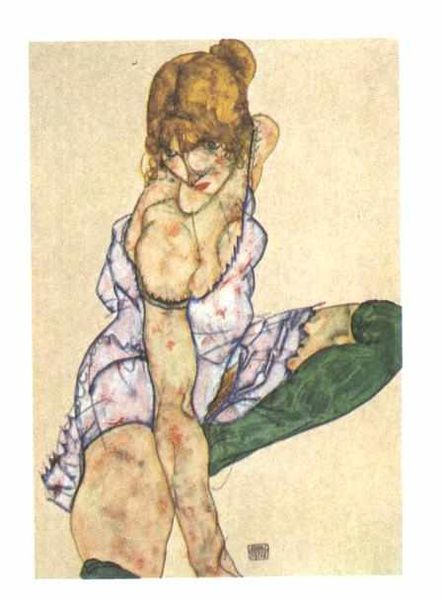 (image for) Reproduction Egon Schiele's Blonde girl in green stockings, 1914