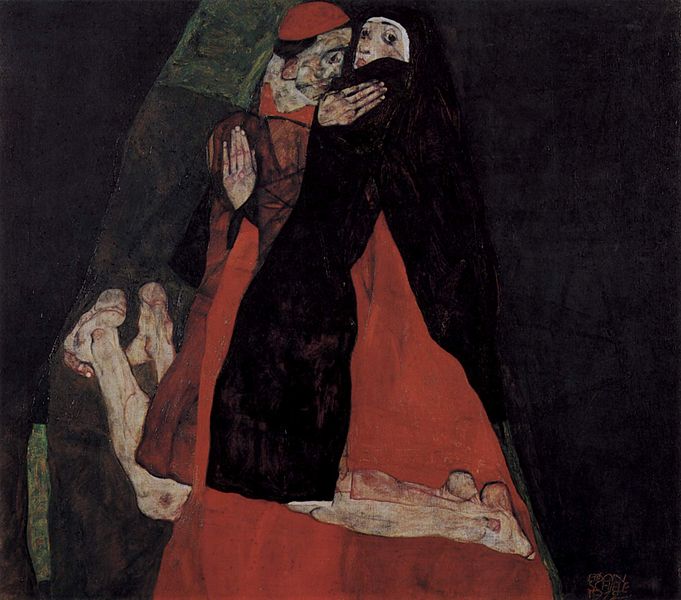 (image for) Reproduction Egon Schiele Painting Art Cardinal and Nun, 1912 - Click Image to Close
