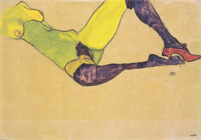 (image for) Reproduction Egon Schiele Painting Art Reclining nude, 1910 - Click Image to Close