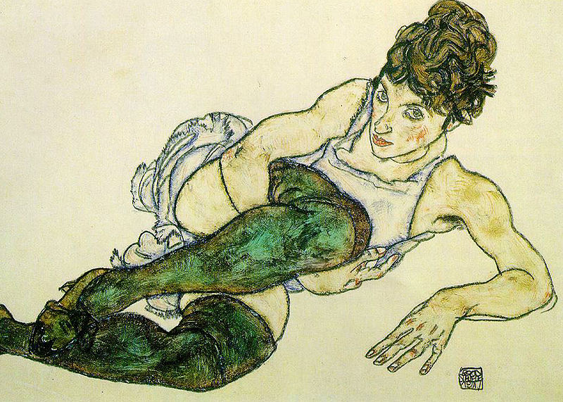 (image for) Reproduction Egon Schiele Painting Art Green Stockings,1914