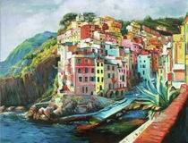 (image for) Colours Of Riomaggiore Italy, italian landscape oil paintings