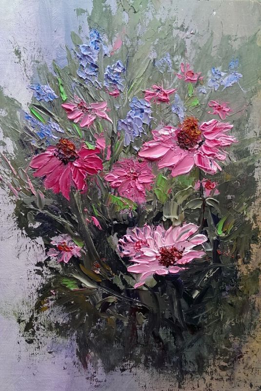 (image for) Knife oil painting on canvas flowers