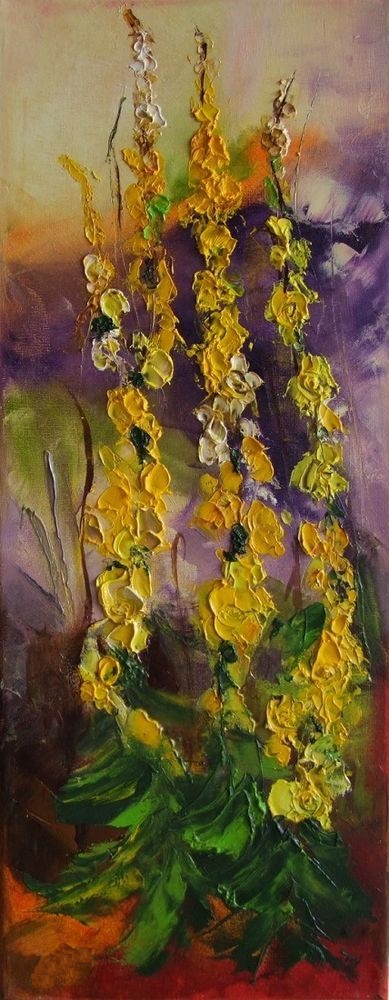 (image for) Knife oil painting on canvas mullein flowers