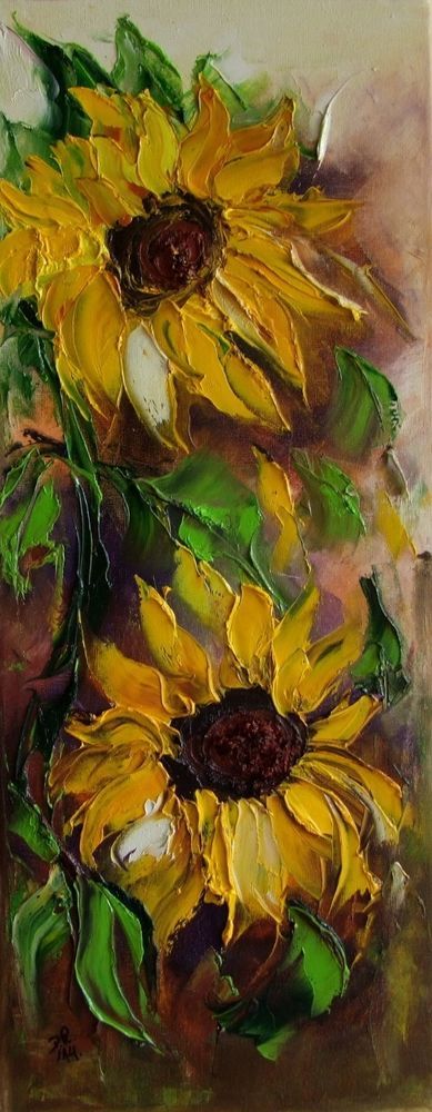 (image for) Knife oil painting on canvas sunflowers