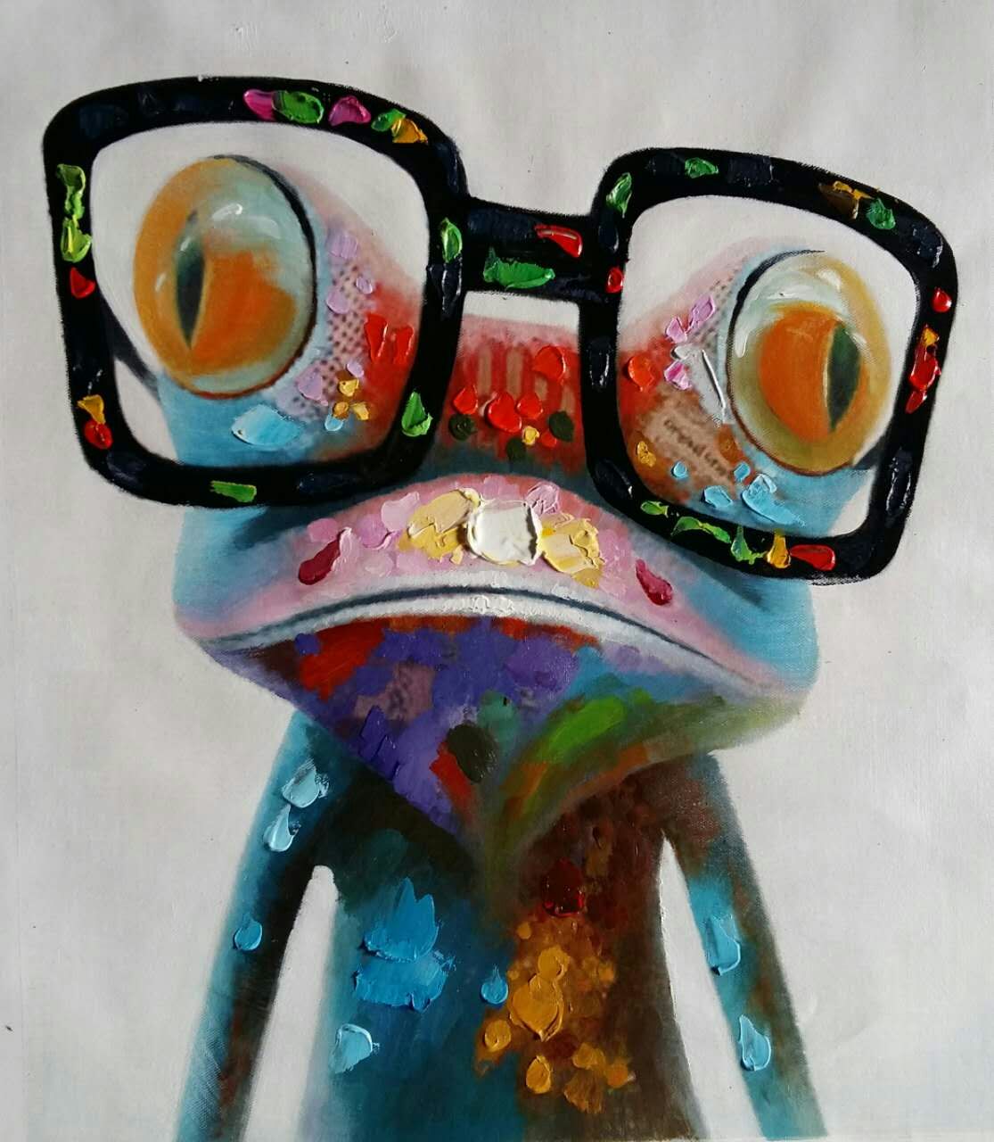 (image for) Happy Frog Painted By Hand Canvas Paintings frog with eyeglasses