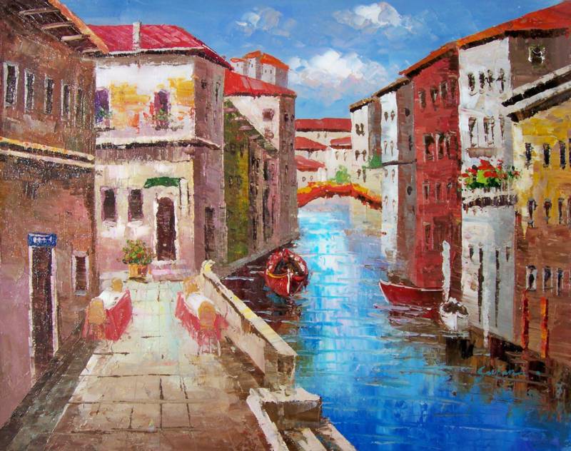(image for) VENICE CANALS ITALY OIL PAINTING, italian landscape oil painting - Click Image to Close