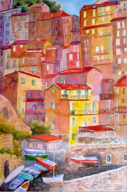 (image for) Italian landscape oil paintings, Manarola oil painting on canvas - Click Image to Close