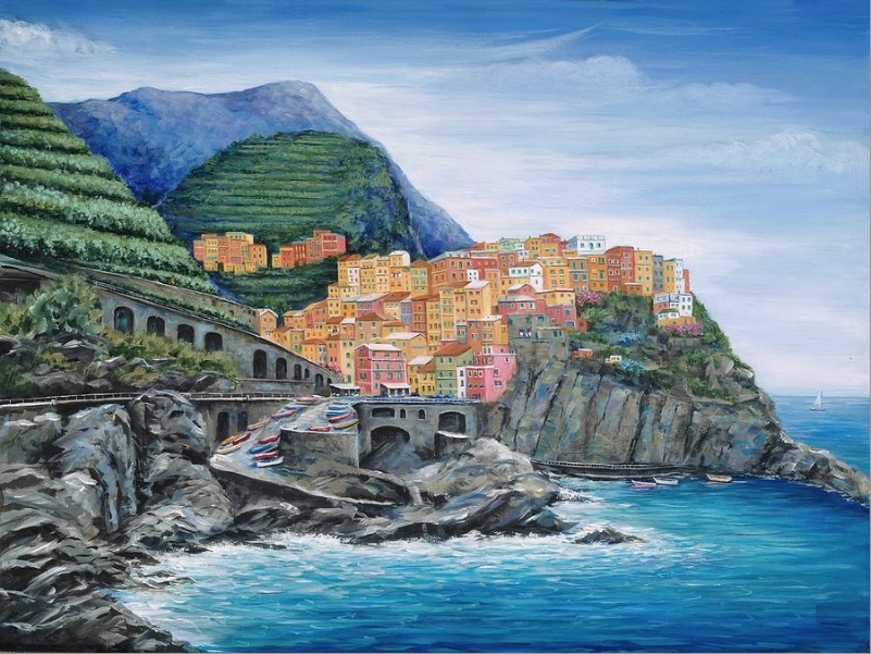 (image for) Manarola Cinque Terre Italy, italian landscape oil paintings - Click Image to Close