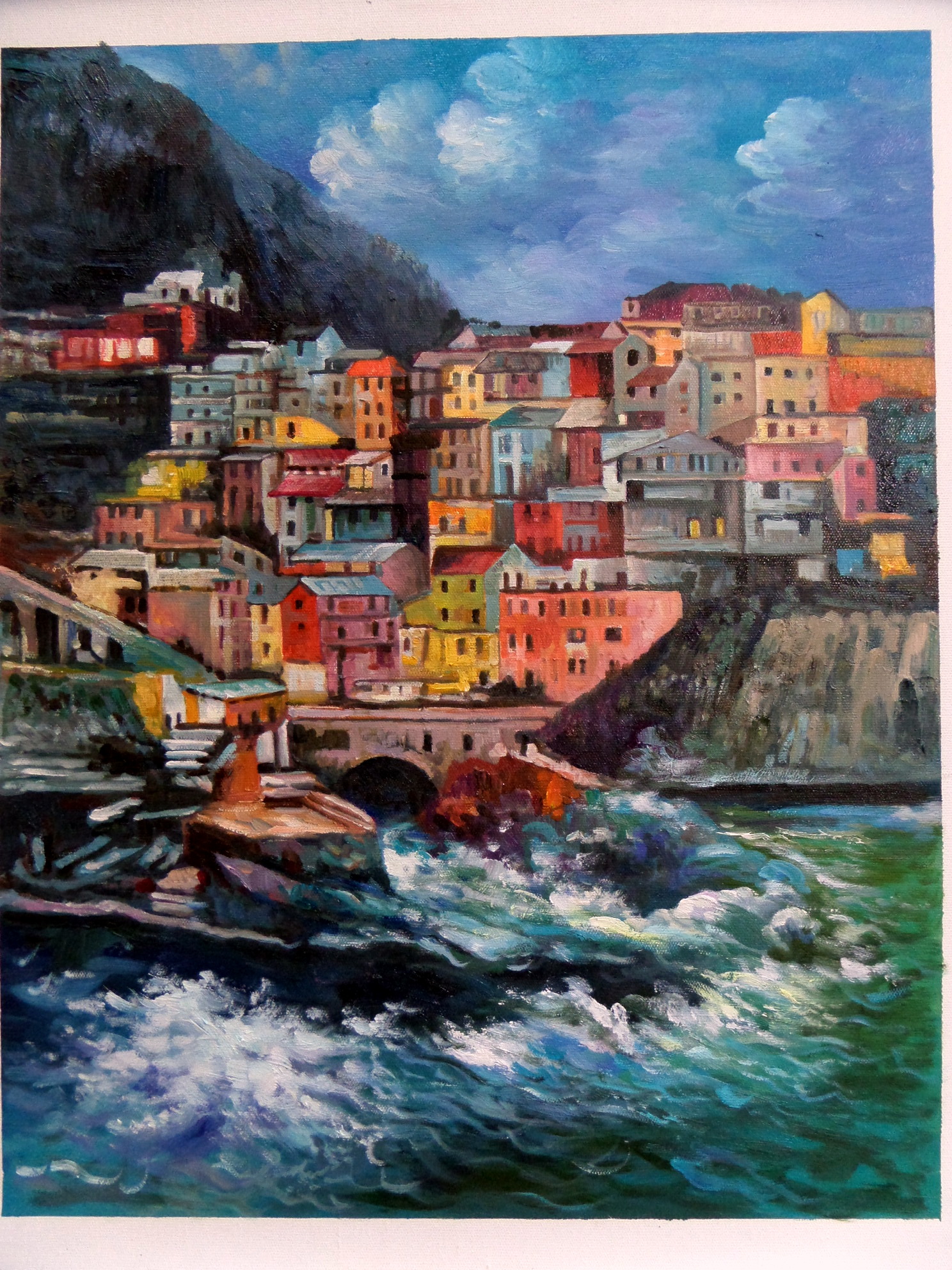 (image for) Italian landscape oil paintings, night time in Manarola - Click Image to Close