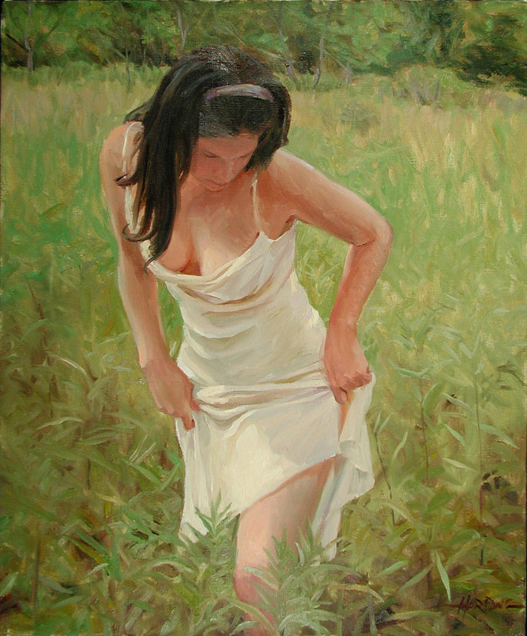 (image for) Handmade oil painting Copy paintings of famous artists Scott harding a long dress in tall grass - Click Image to Close