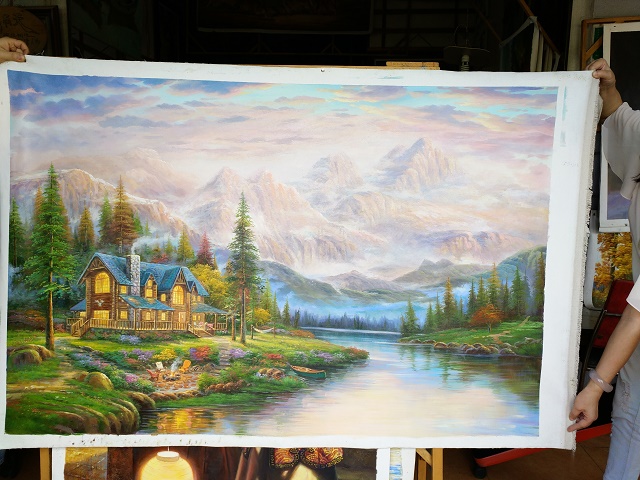 (image for) Handmade oil painting Copy paintings of famous artists Thomas Kinkade paintings 60x40 inch