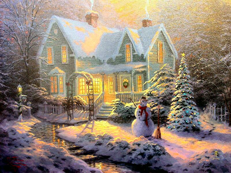 (image for) Thomas Kinkade Blessings of Christmas Handmade oil painting Copy paintings of famous artists paintings - Click Image to Close