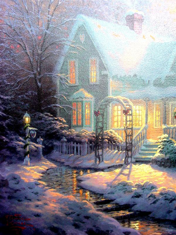 (image for) Thomas Kinkade Blessings of Christmas Handmade oil painting Copy paintings of famous artists paintings - Click Image to Close