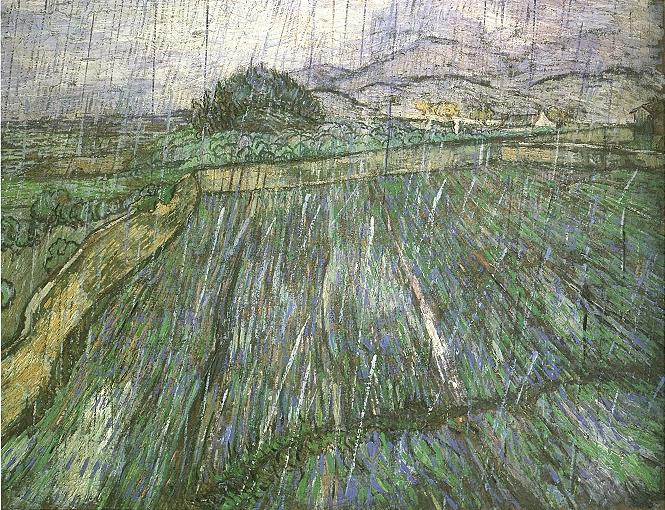 (image for) Van gogh oil painting artwork Wheat Field in Rain - Click Image to Close