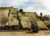(image for) Handmade oil painting Copy paintings of famous artists Van Gogh paintings Cottage with Woman Digging