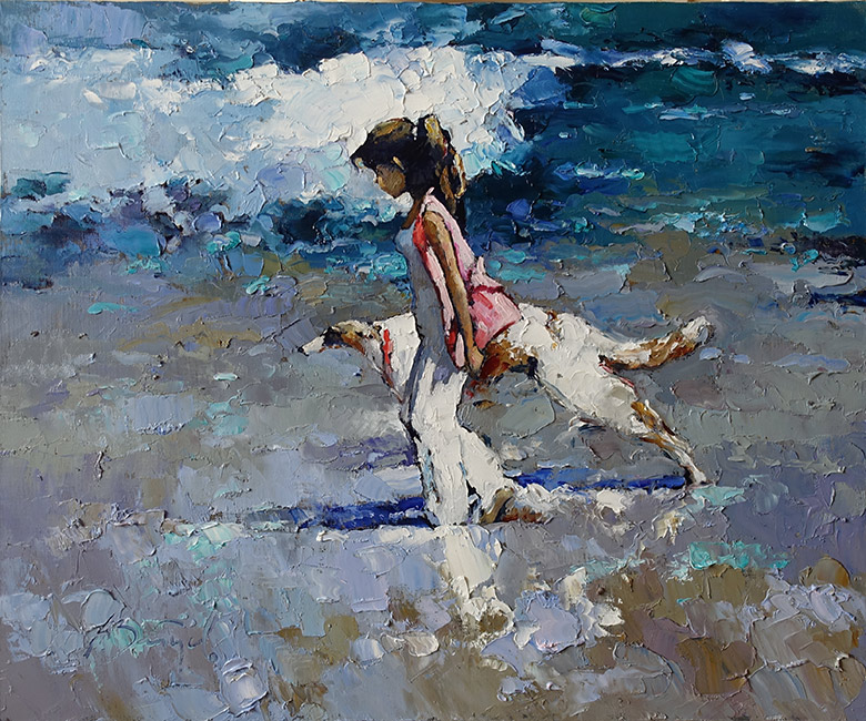 Reproduction Alexi Zaitsev knife painting A walk on the beach - Click Image to Close