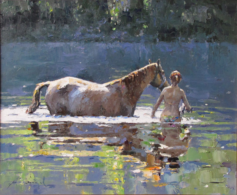(image for) Reproduction Alexi Zaitsev knife painting Bathing of a horse