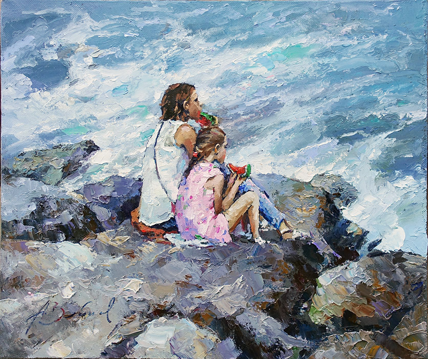 Knife painting Reproduction Alexi Zaitsev painting By the sea - Click Image to Close