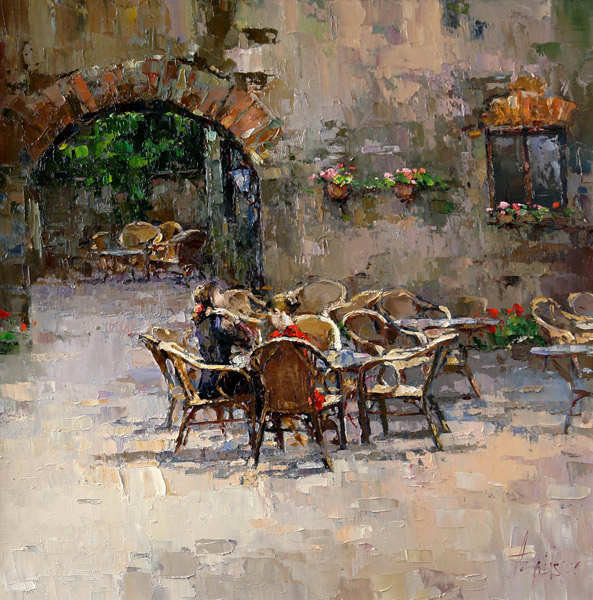 Knife painting Reproduction Alexi Zaitsev Cafe in Chianti
