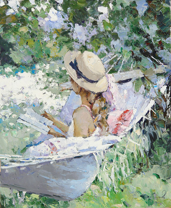 (image for) Reproduction Alexi Zaitsev oil painting on canvas In the hammock, Handmade paintings of famous artists for sale