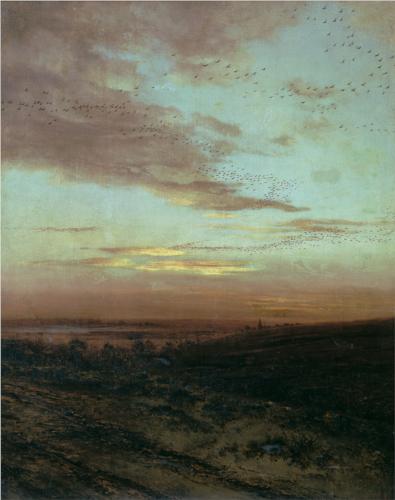 (image for) Handmade oil painting Copy paintings of famous artists Savrasov's art, Evening Migration Of Birds 1874 - Click Image to Close