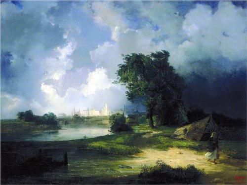 (image for) Handmade Oil painting for home canvas, oil painting framed canvas for living room Savrasov's View Of The Kremlin From The Krimsky