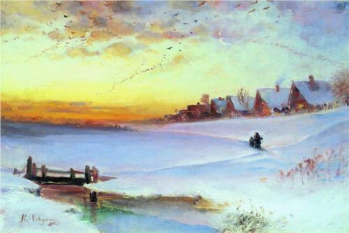 (image for) Handmade Oil painting for home canvas, oil painting framed canvas for living room Savrasov's Painting, Winter Landscape Thaw, 1890