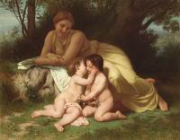 (image for) Handmade oil painting Copy paintings of famous artists Young Woman Contemplating Two Embracing Children