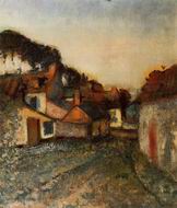 (image for) Handmade Oil painting for home canvas, oil painting framed canvas for living room Village Street 1896-1898