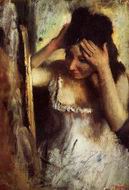 (image for) Handmade Oil painting for home canvas, oil painting framed canvas for living room Woman Combing Her Hair before a Mirror 1877