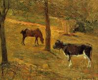 (image for) Handmade Oil painting for home canvas, oil painting framed canvas for living room Paul Gauguin art Horse and Cow in a Field 1885