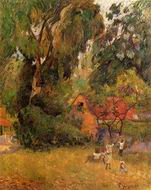 (image for) Handmade oil painting Copy paintings of famous artists Paul Gauguin paintings Huts under the Trees 1887