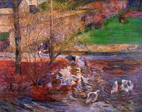 (image for) Handmade Oil painting for home canvas, oil painting framed canvas for living room Paul Gauguin paintings Landscape with Geese 1888